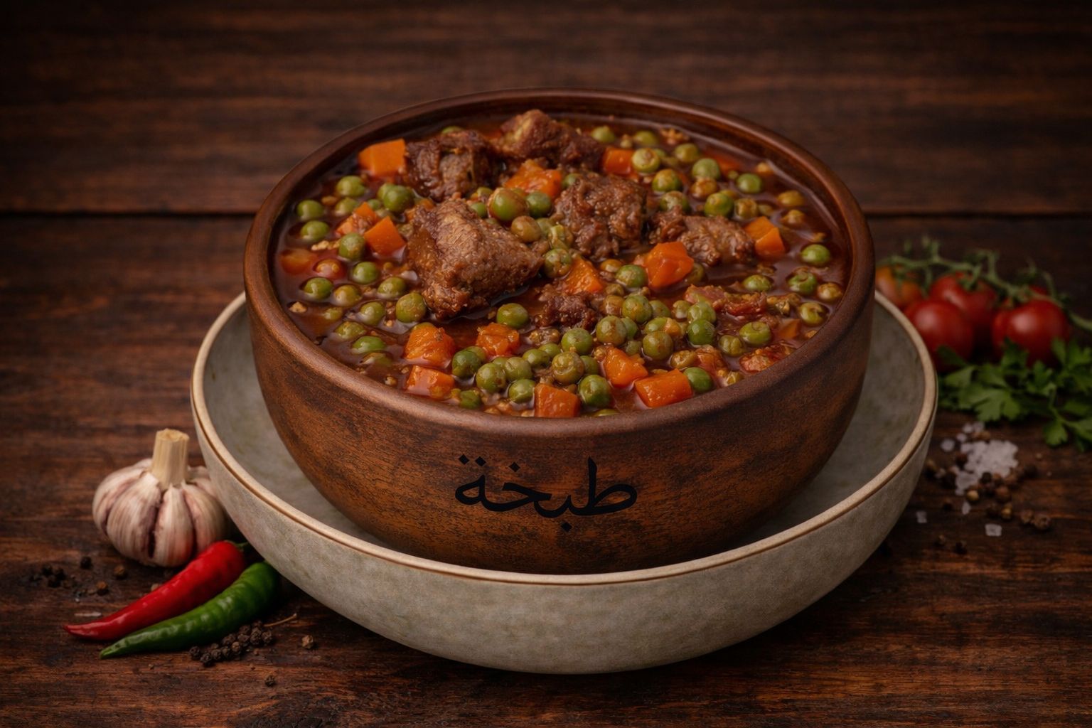 طاجن بسلة باللحمة